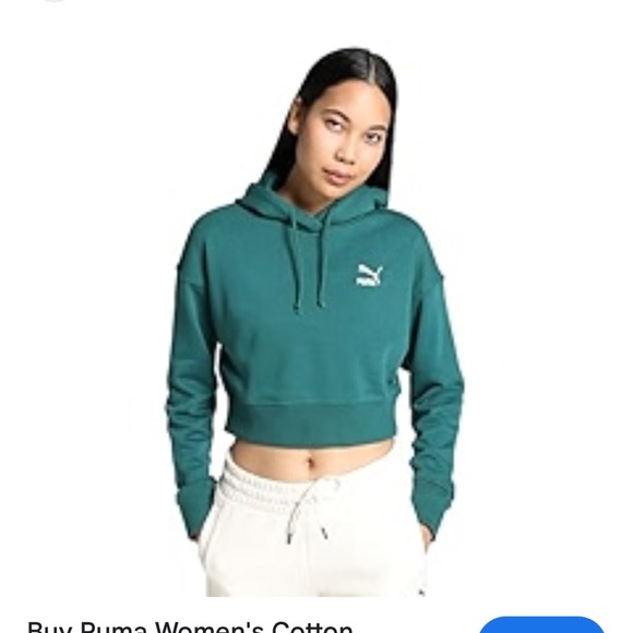 Puma Blue/green Cropped Long Sleeve Hoodie - Picture 3 of 10